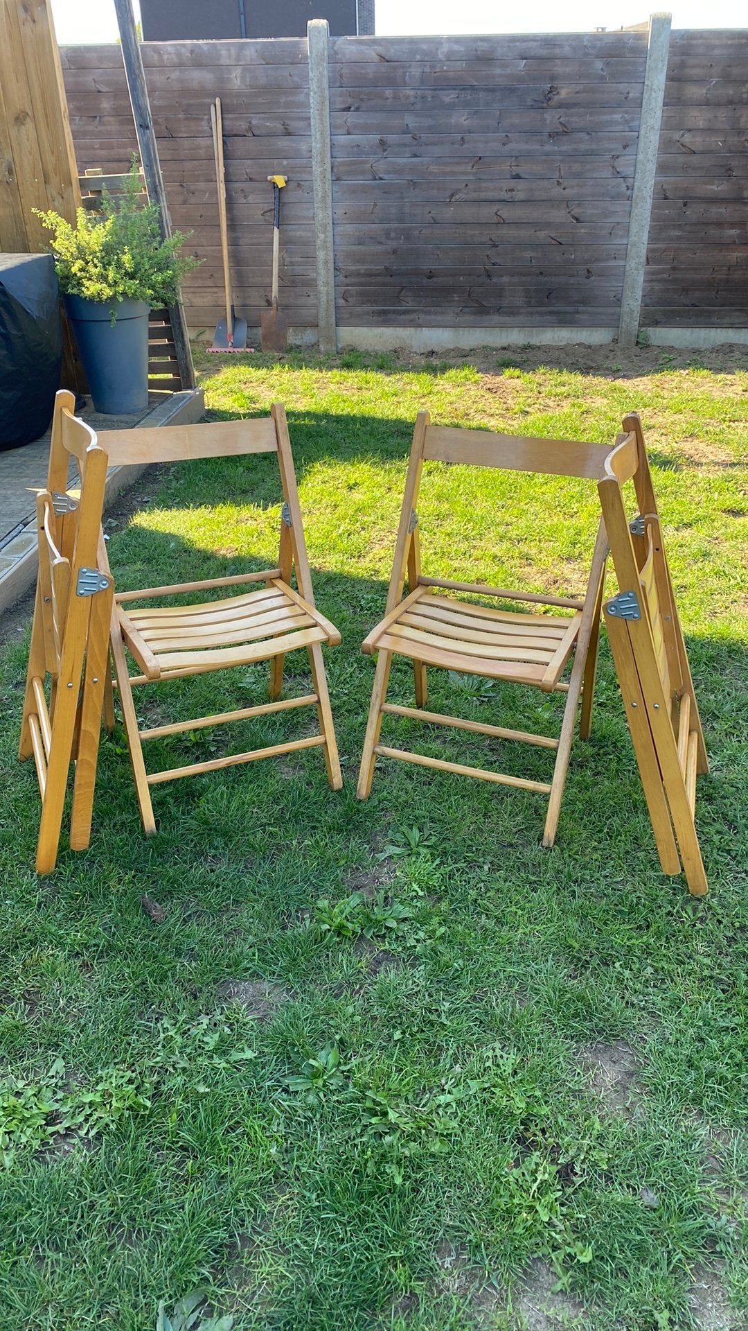 4 klapstoelen massief beuken hout, Tuin en Terras, Ophalen, Zo goed als nieuw, Hout