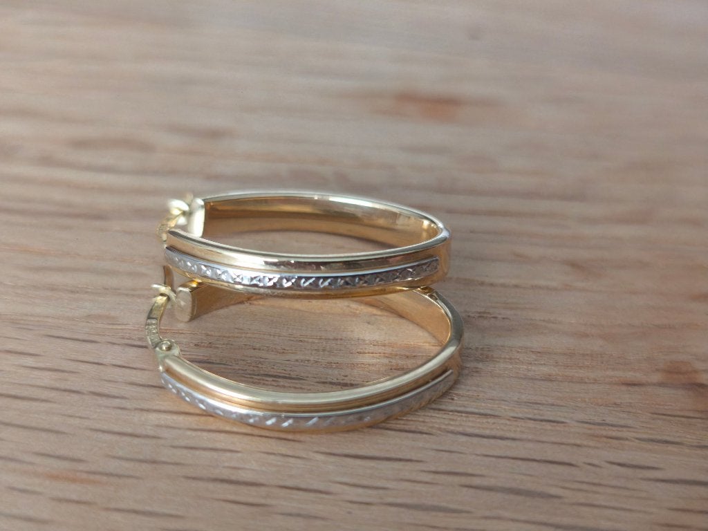 Prachtige 14 Karaat Bicolor Gouden Creolen / Oorringen, Handtassen en Accessoires, Oorbellen, Hangers, Ophalen of Verzenden, Zo goed als nieuw