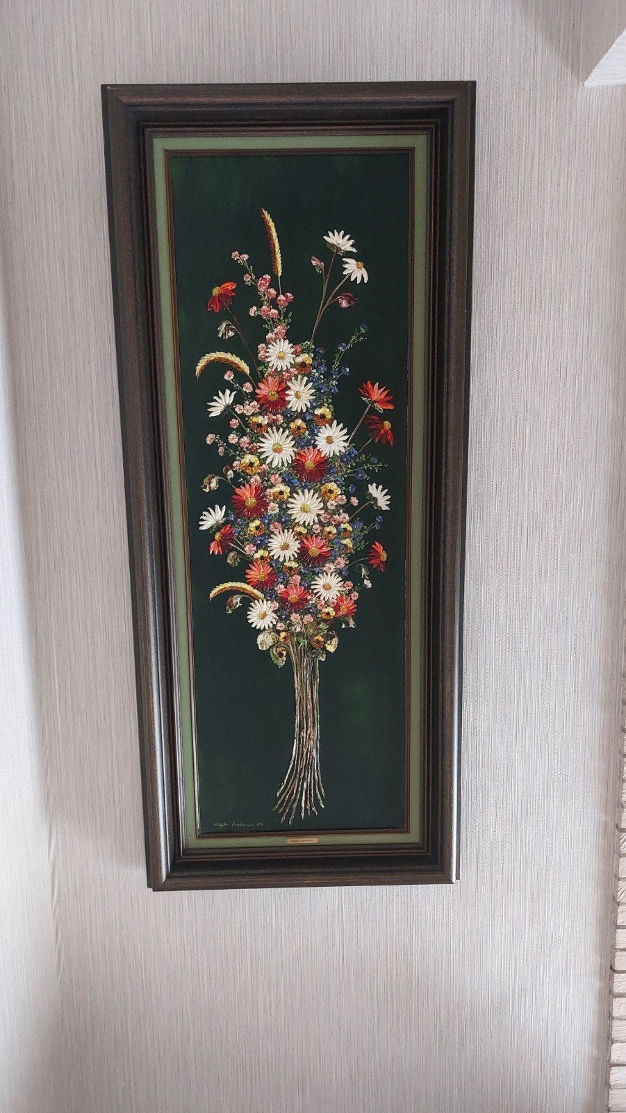 Peinture florale vintage dans cadre — Bouquet de fleurs sauv, Encadré, Peinture à l'huile, Enlèvement, Fleurs