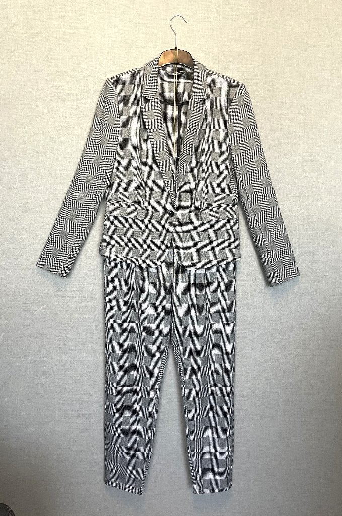 Vero Moda dames broekpak zwart met wit geruit (M), Maat 38/40 (M), Kostuum of Pak, Vero Moda, Zwart