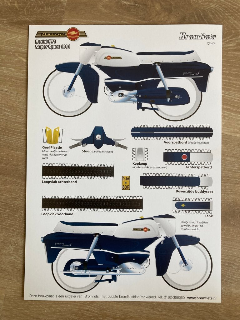 Bouwplaat Berini Uitgave BF71 Super Sport 1961 BROMFIETS, Fietsen en Brommers, Handleidingen en Instructieboekjes, Verzenden, Nieuw