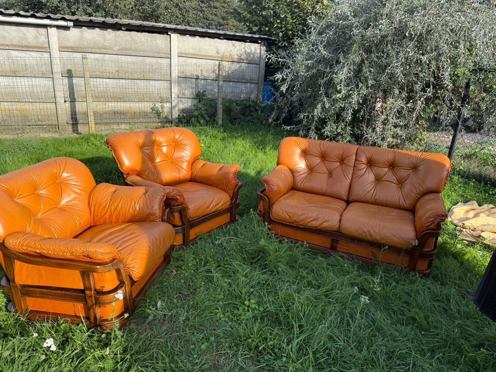Vintage leren bank uit de jaren 70 cognac kleur, Ophalen