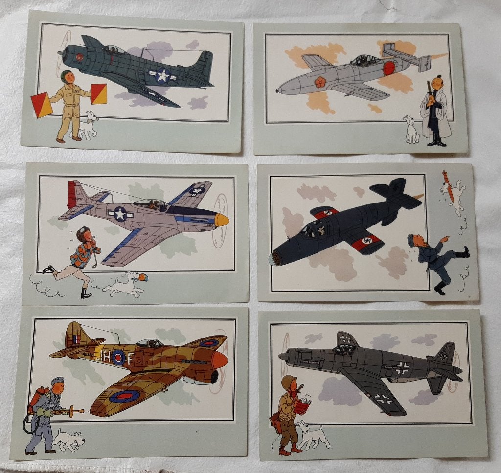 Tintin 6 Chromos - Voir et savoir - aviation 2ème Guerre, Enlèvement ou Envoi, Tintin, Utilisé, Image, Affiche ou Autocollant