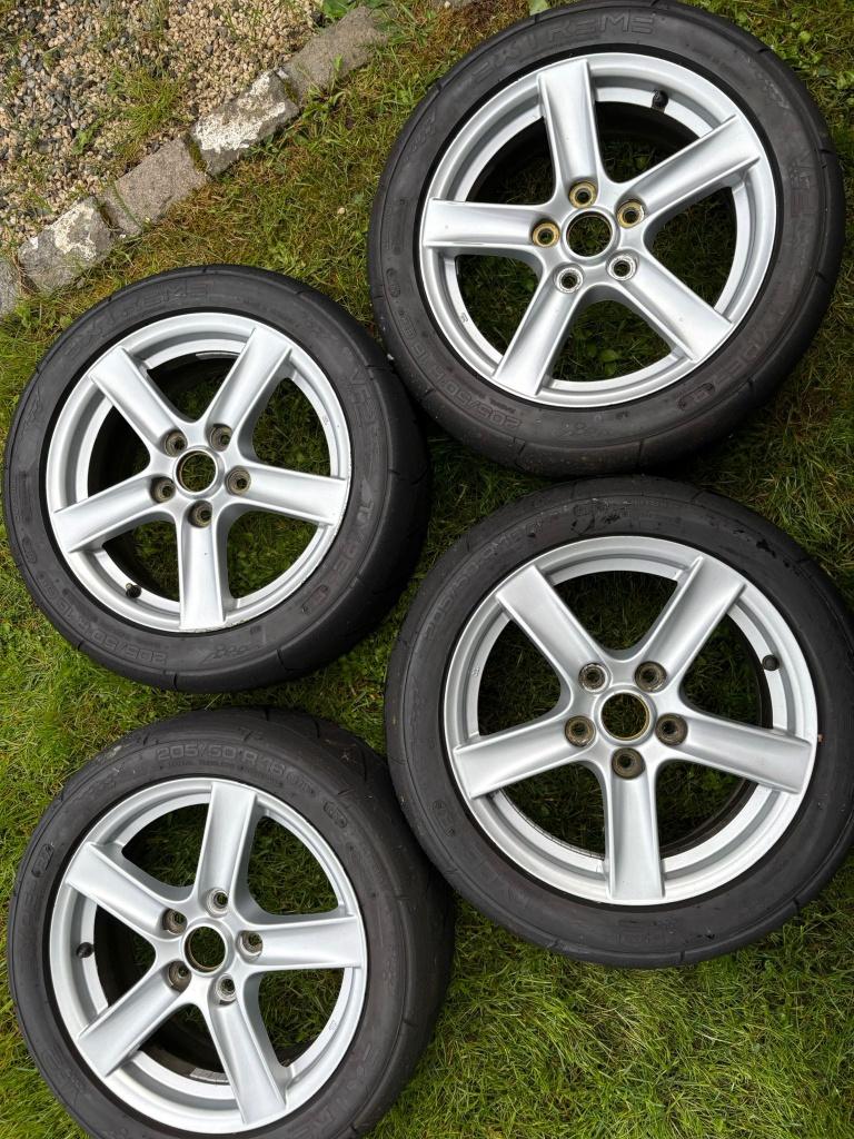 MAZDA 16" MX5 NC velgen + semi-slick banden, Auto-onderdelen, Banden en Velgen, Ophalen, Gebruikt, 16 inch, 205 mm