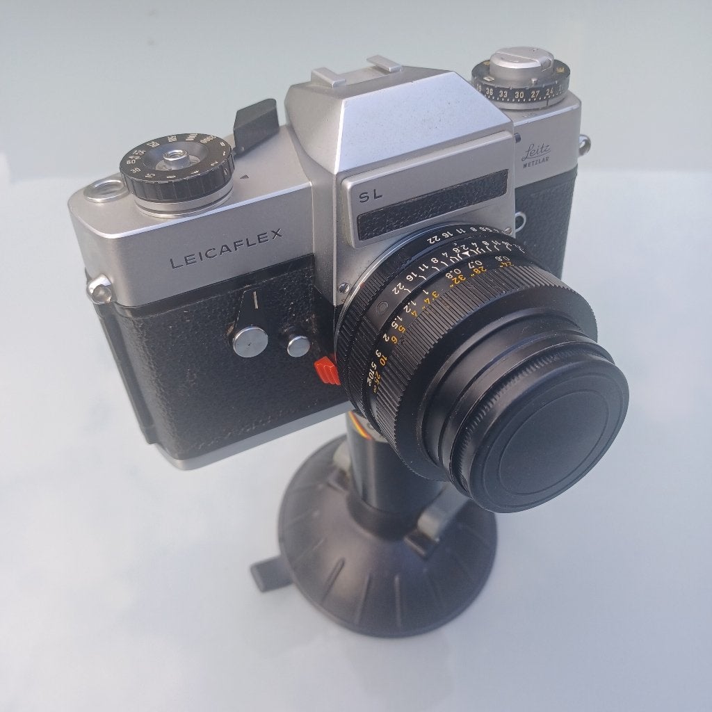 Leica Leicaflex SL (1970) – Elmarit-R 35mm f/2.8, Audio, Tv en Foto, Fotocamera's Analoog, Gebruikt, Spiegelreflex, Leica, Ophalen of Verzenden
