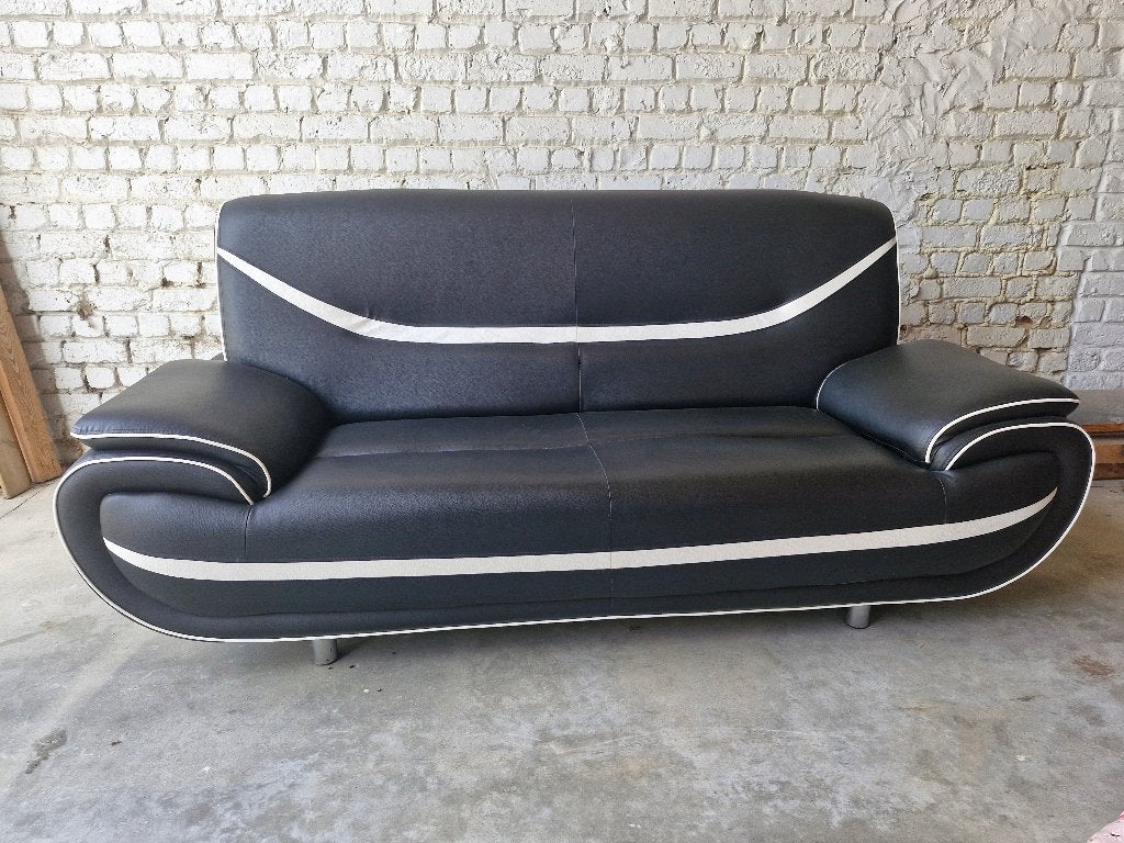 Zwart modern "lederen" salon, Huis en Inrichting, Ophalen, Zo goed als nieuw, Kunststof, Modern