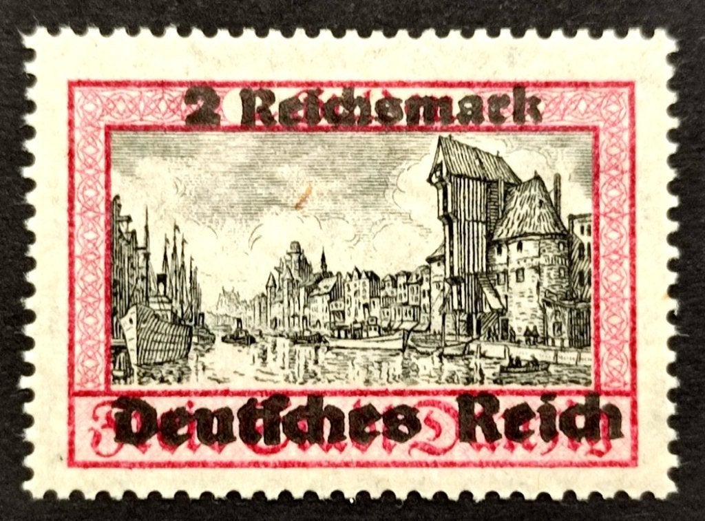 Deutsches Reich: opdrukzegel 2 RM op 2 Gulden Danzig 1939, Postzegels en Munten, Postzegels | Europa | Duitsland, Ophalen of Verzenden