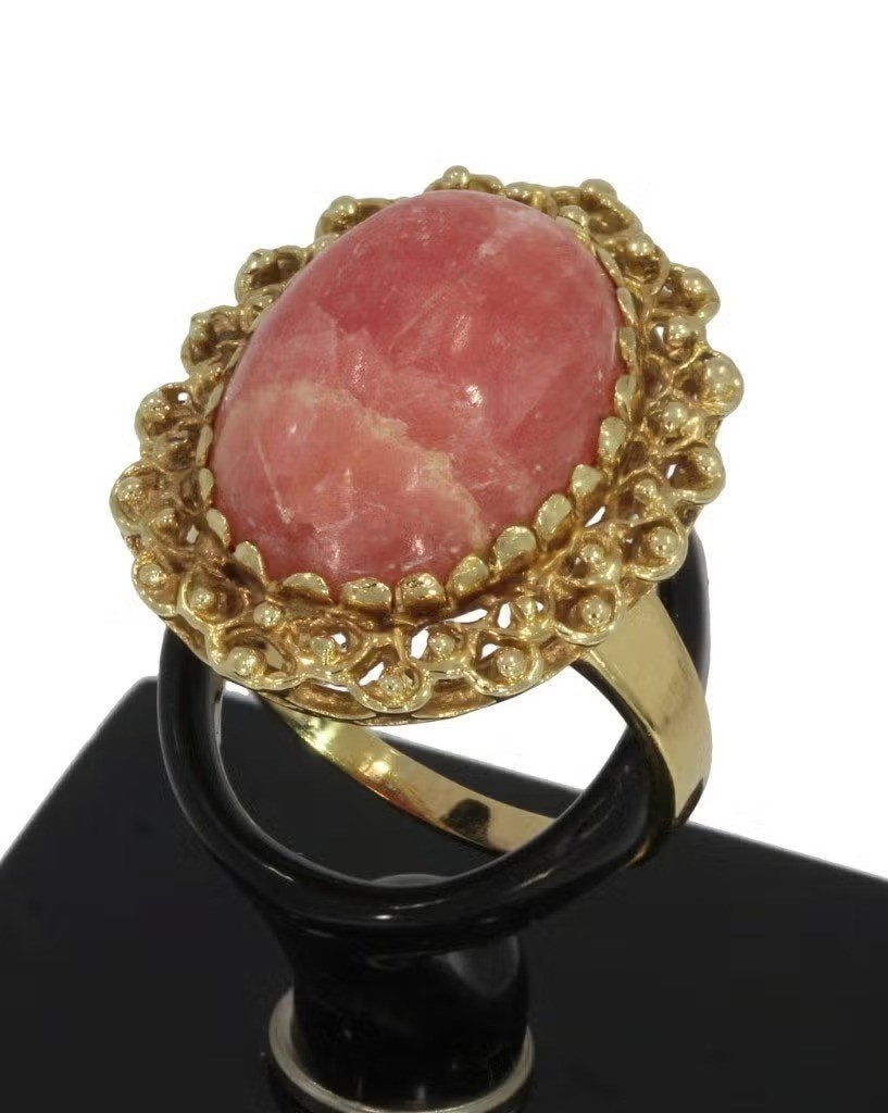 Rhodochrosiet 14k gouden robuuste dames ring vintage, Ophalen of Verzenden, Zo goed als nieuw, Dame of Heer, Met edelsteen
