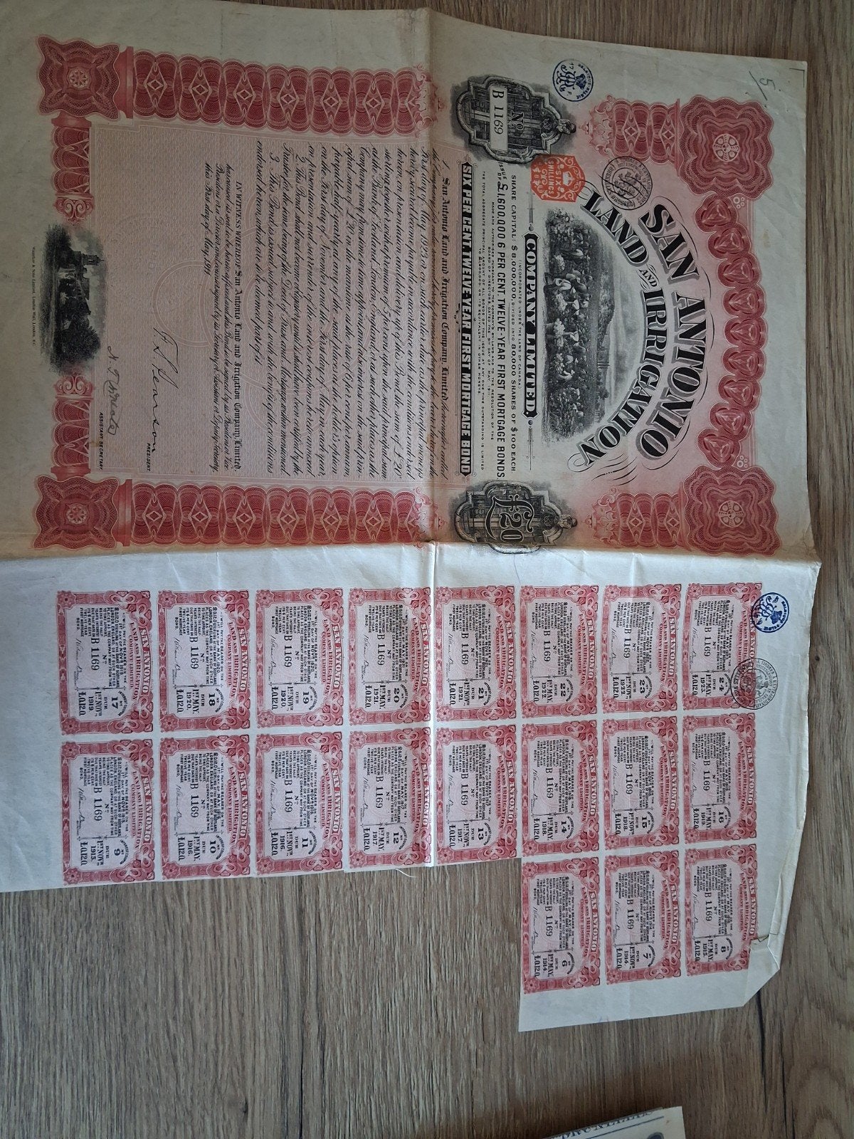 San Antonio Land and Irrigation Company Limited, Timbres & Monnaies, Actions & Titres, Envoi
