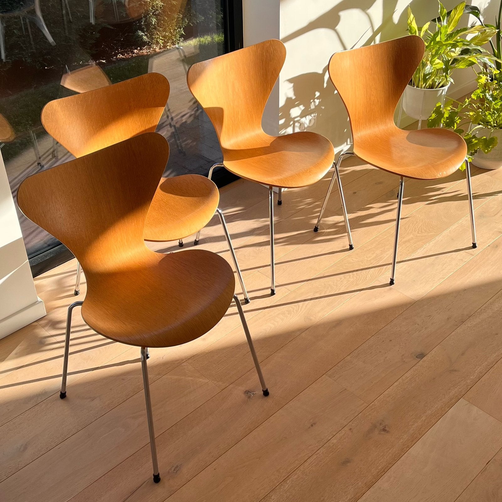 4 Originele Fritz Hansen Serie 7 stoelen - Arne Jacobsen, Scandinavisch, Mid-Century, Vintage, Design, midcentury, hout, Brun