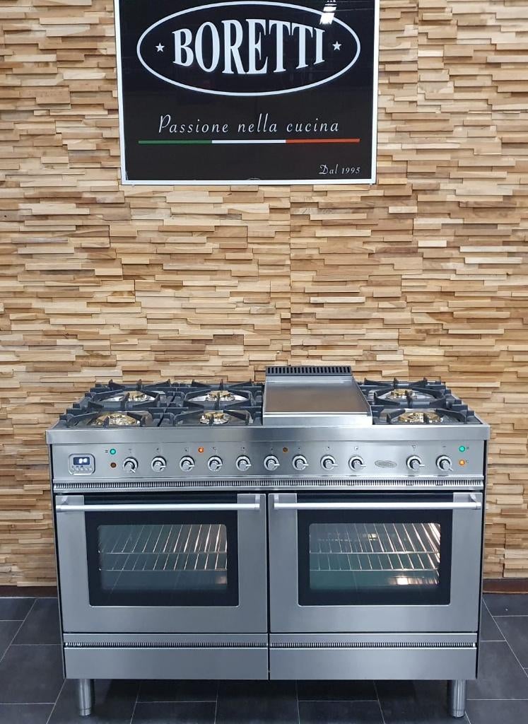 Luxe Boretti Fornuis 120cm RVS 2 multifunctionele ovens!, Gaz, Classe énergétique A ou plus économe, Comme neuf, Enlèvement