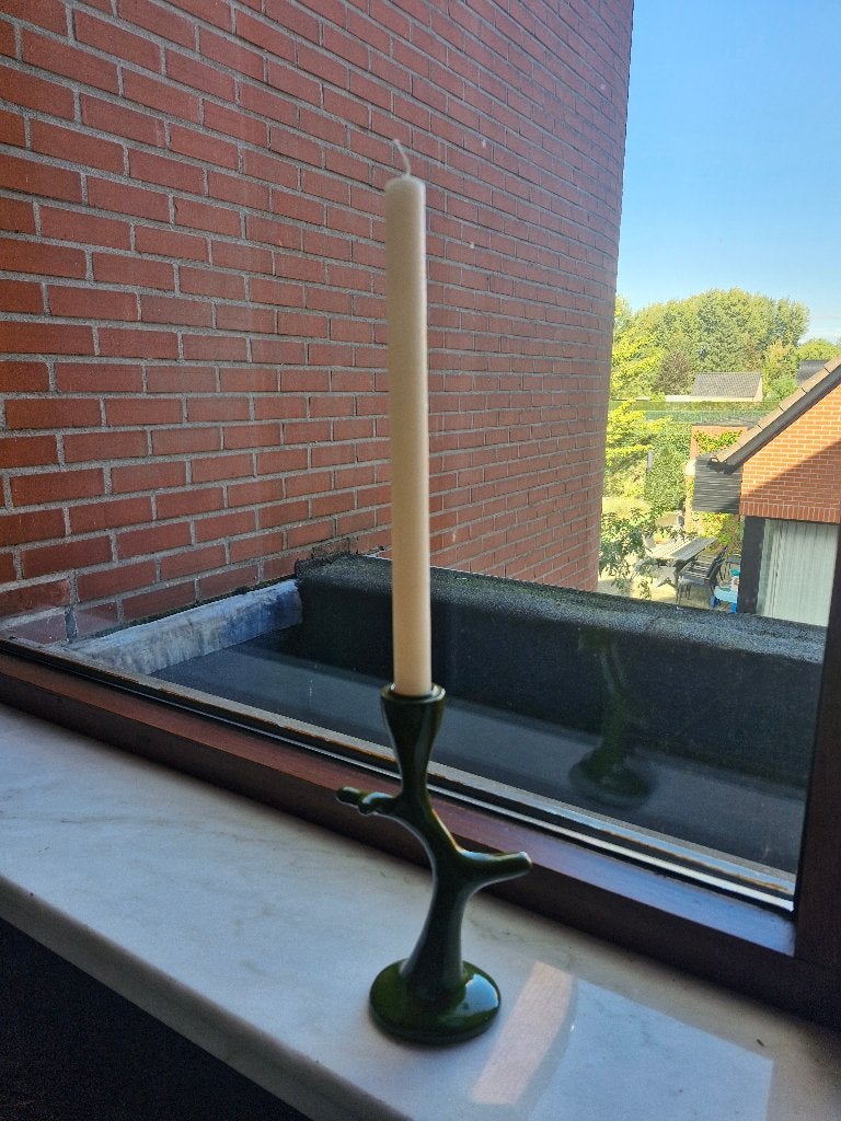 Kandelaar met witte kaars, Huis en Inrichting, Ophalen of Verzenden, Nieuw, Kaars