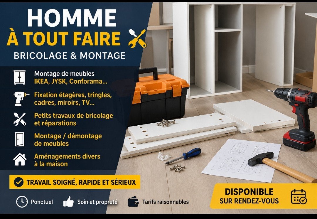 ️ HOMME À TOUT FAIRE – BRICOLAGE & MONTAGE DE MEUBLES, Enlèvement ou Envoi, Bois