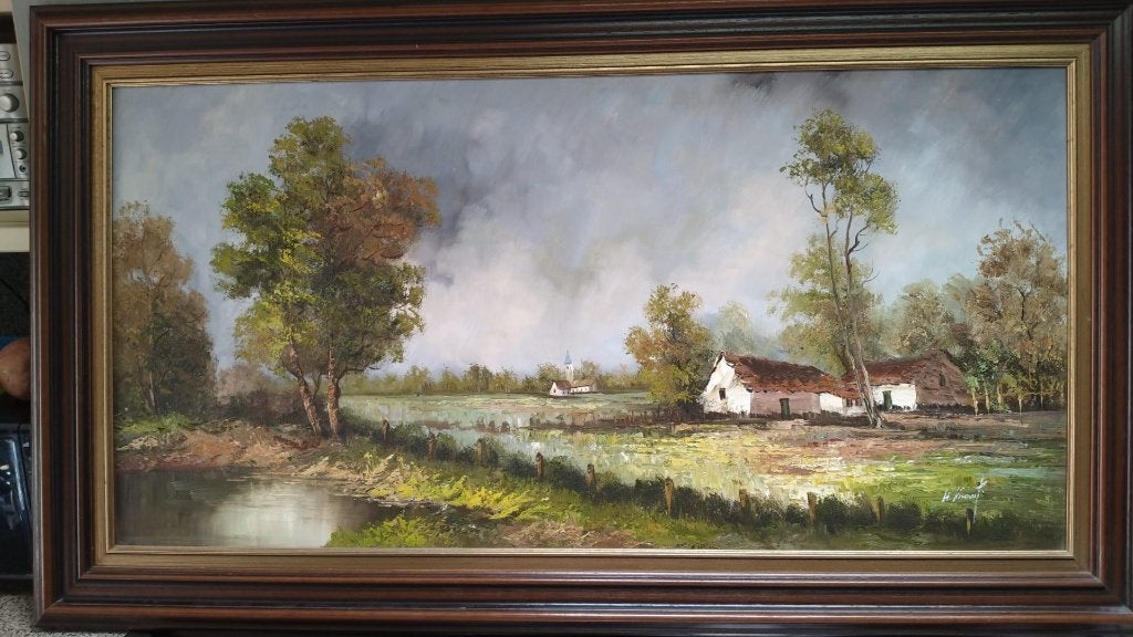 Grande peinture à l'huile - H Knauf (1901-1976)., Peinture à l'huile, Paysage, Enlèvement, Signé