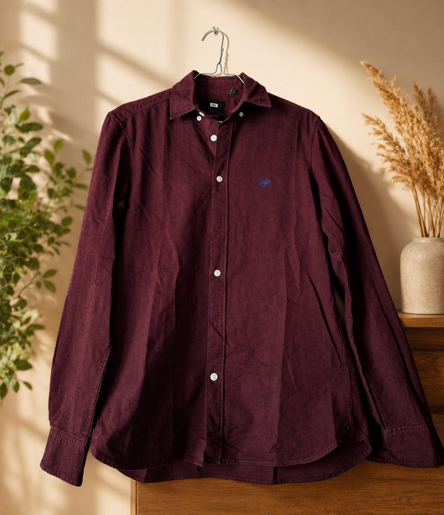 WE Fashion Stretch Oxford hemd – Bordeauxrood – Maat XS, Kleding | Heren, Overhemden, Ophalen, Zo goed als nieuw, Rood, WE