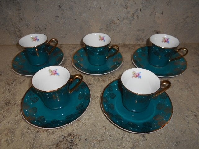 Tasses à café anciennes en porcelaine - 5 pièces, Antiquités & Art, Enlèvement ou Envoi