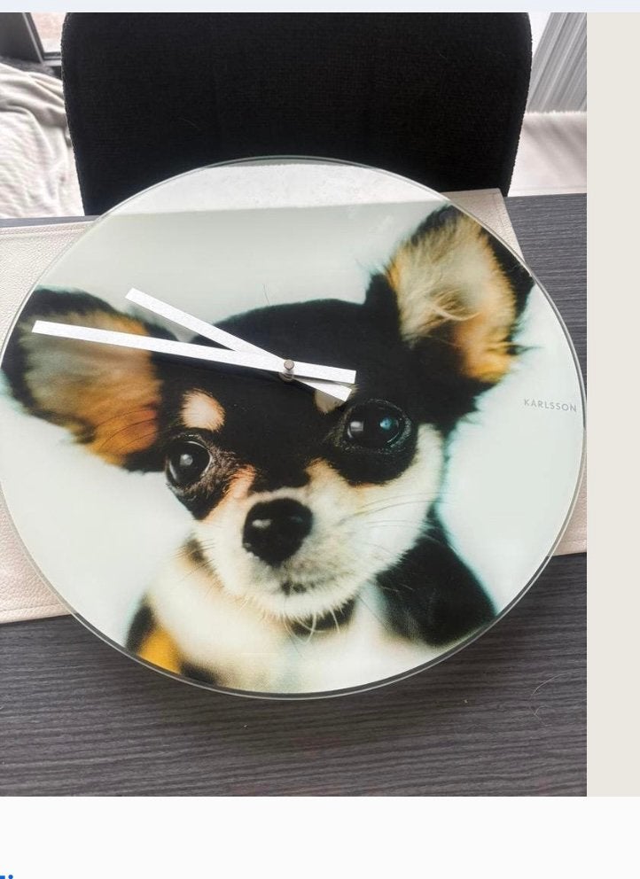 Klok karlsson chihuahua, Huis en Inrichting, Woonaccessoires | Klokken, Ophalen, Zo goed als nieuw, Karlsson