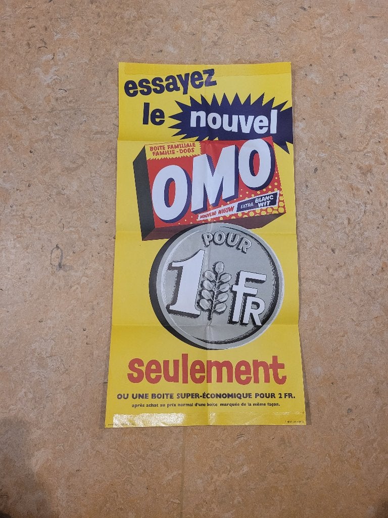Oude reclame van Delhaize Omo, Verzamelen, Ophalen of Verzenden, Gebruikt, Reclamebord