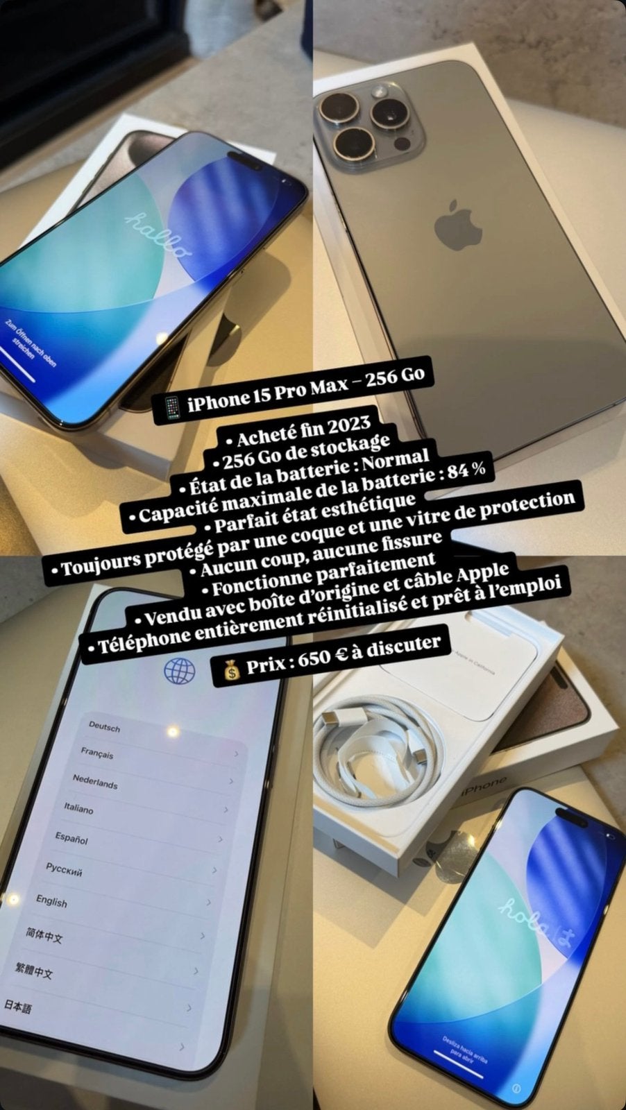 Iphone 15 Pro Max 256gb TITANE, 256 GB, Gris, Enlèvement ou Envoi, IPhone 15 Pro Max