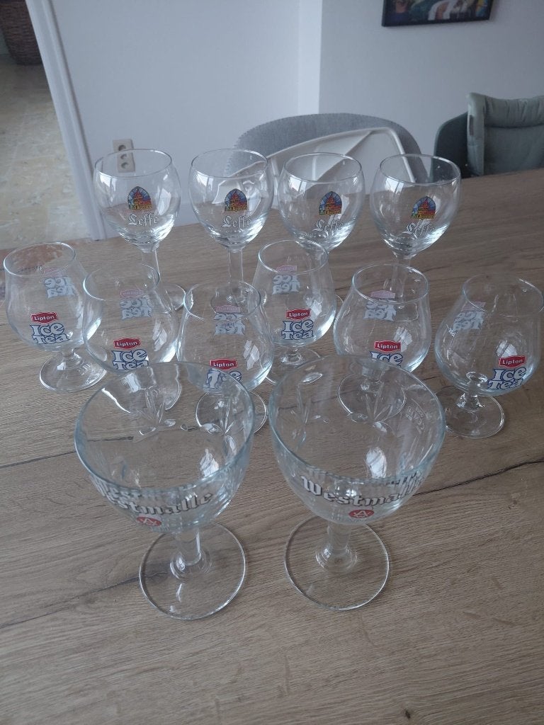 Verres - 2 x Westmalle, 4 x Leffe, 6 x IceTea), Collections, Enlèvement, Comme neuf, Verre à bière