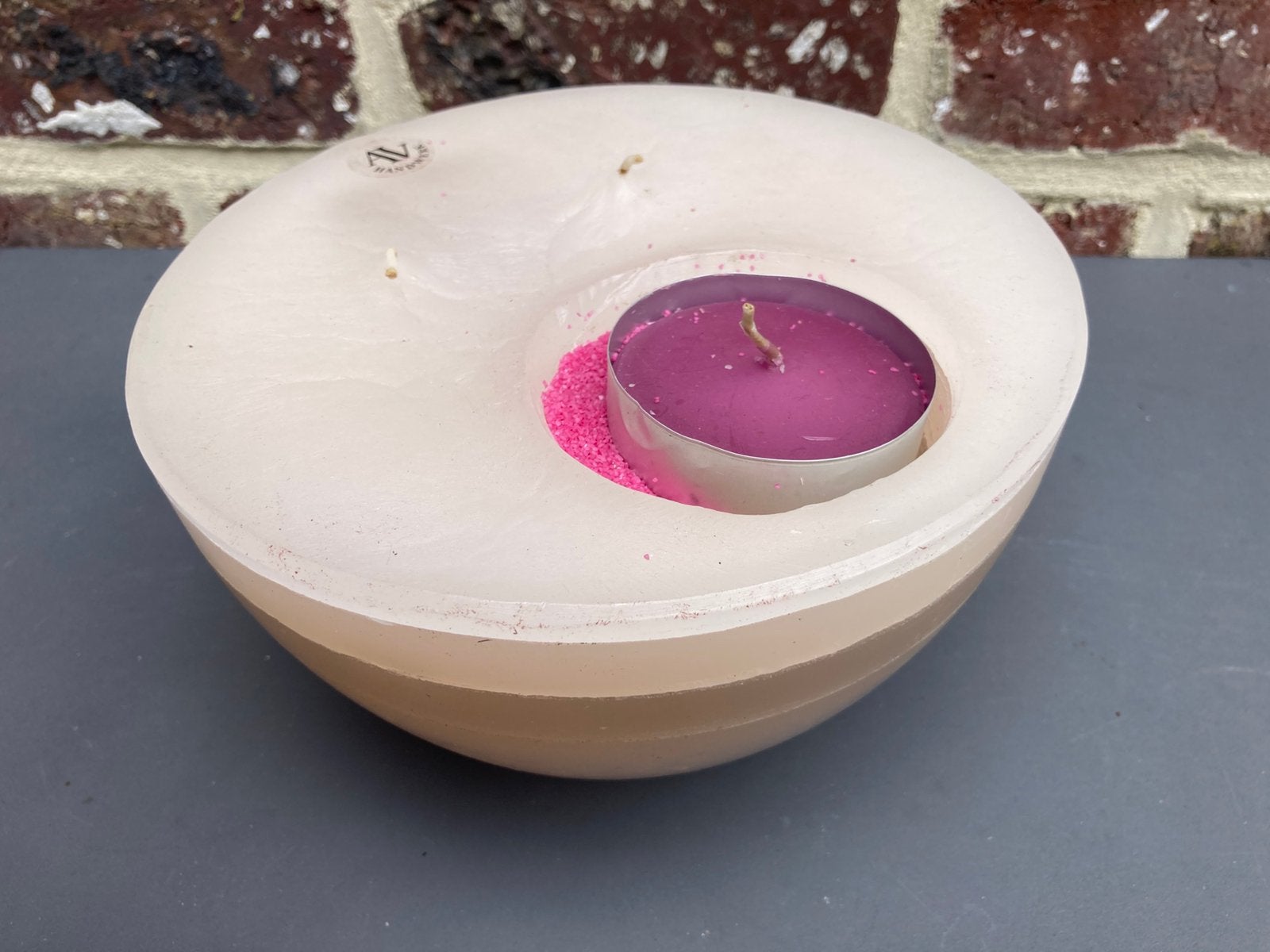 Boule/bougie en cire faite main avec renfoncement (Ø 19 cm), Enlèvement, Comme neuf, Rose, Bougie