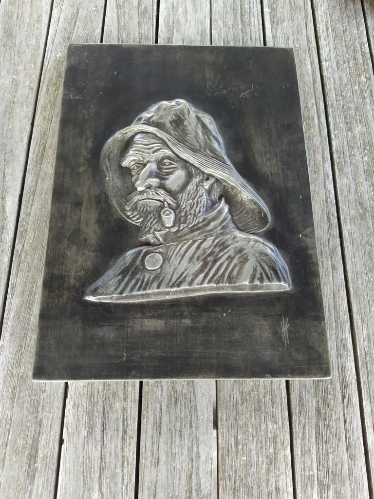 Gepatineerd houten frame - tinnen zeeman - 28 x 20 cm, Ophalen of Verzenden, Hout