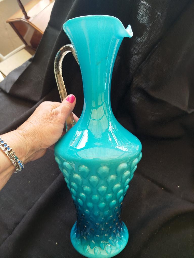 OUDE GROTE KARAF IN BLAUW OPALINE, ITALIË, Antiek en Kunst, Ophalen of Verzenden