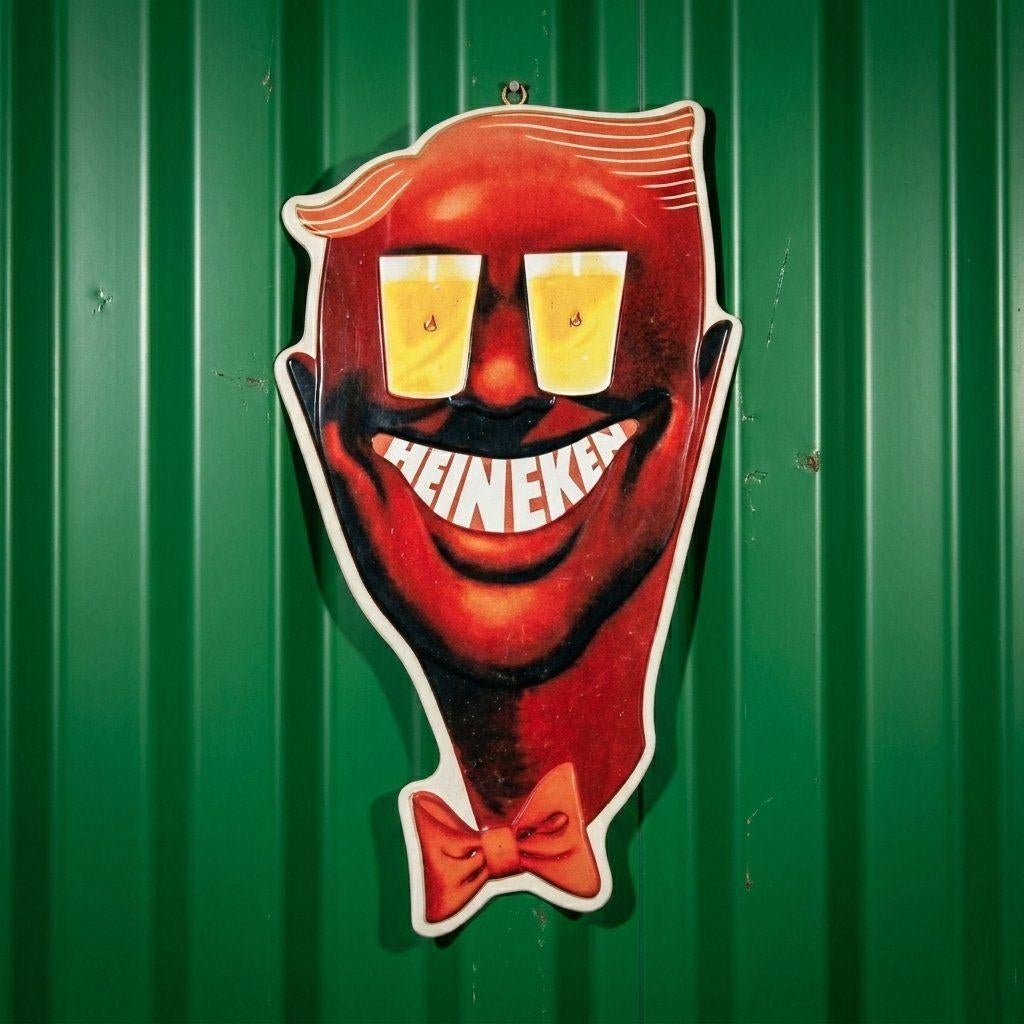 Reclamebord HEINEKEN CHARLIE Bier Jazz Vintage Blikken Bord, Envoi, Utilisé, Panneau publicitaire