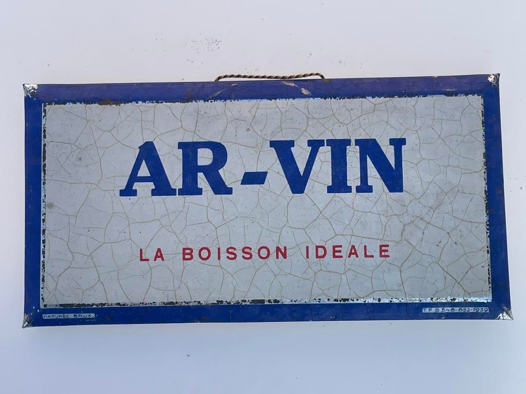 Reclamebord 1939 Ar-Vin, Verzamelen, Ophalen, Zo goed als nieuw, Reclamebord