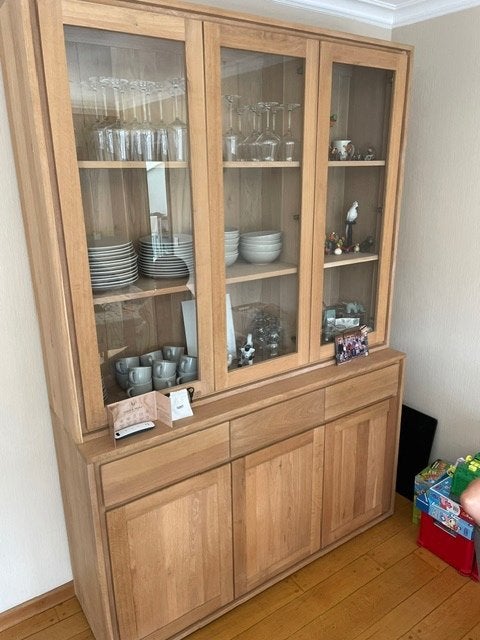 dressoir vitré 3 portes H 190 x 150 x 450 chêne massif, Avec tiroir(s), 25 à 50 cm, Comme neuf, 100 à 150 cm