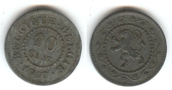 Belgique : 10 centimes 1917 FR/VL = le plus rare = morin 439, Envoi, Monnaie en vrac