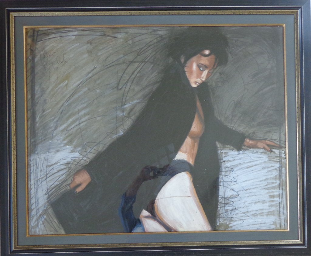 NICO VRIELINK / HALFNAAKTE VROUW / OLIEVERF / 98x118cm KADER, Antiquités & Art, Enlèvement, Verre, Signé, Peinture à l'huile