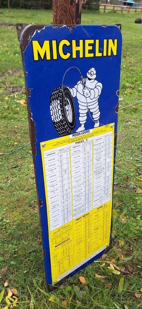 Emaille reclamebord van Michelin, bandentabel., Collections, Enlèvement ou Envoi, Utilisé, Panneau publicitaire