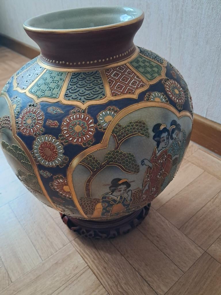 Chinese vaas Satsuma, Huis en Inrichting, Woonaccessoires | Vazen, Ophalen, Gebruikt, Aardewerk of Porselein, Minder dan 50 cm