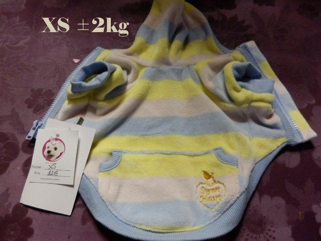 (9) -pull petit chien jaune et bleu t .XS - neuf -, Animaux & Accessoires, Neuf, Avec capuche, Enlèvement ou Envoi, XS
