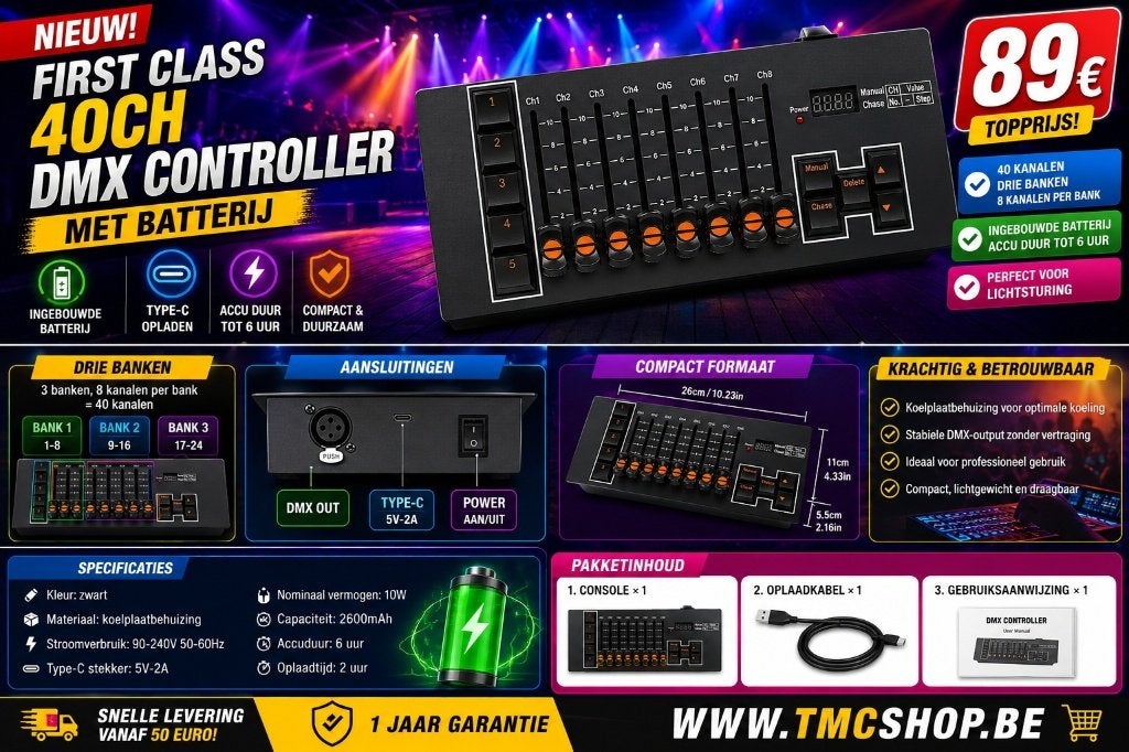 Nieuwe First Class 40ch Dmx controller Met Batterij, Muziek en Instrumenten, Licht en Laser, Ophalen of Verzenden, Nieuw, Licht