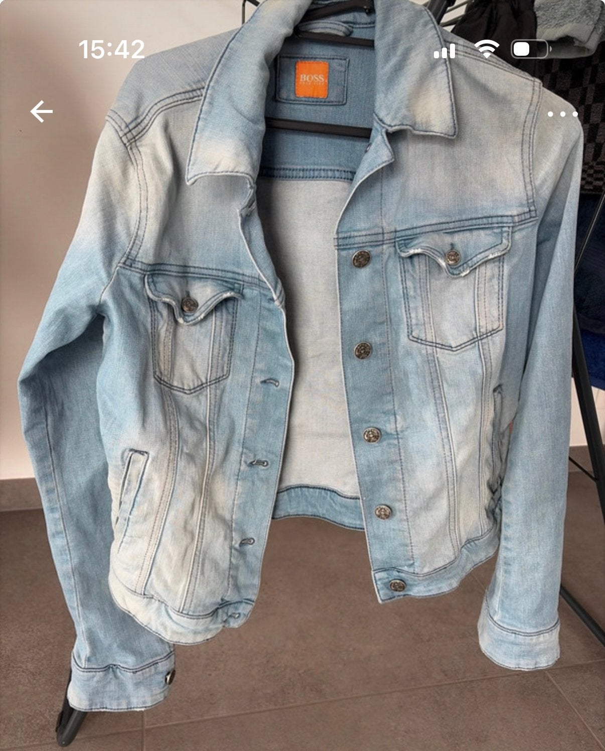 Denim jasje maat L hugo boss, Ophalen, Zo goed als nieuw, Maat 42/44 (L), Jasje