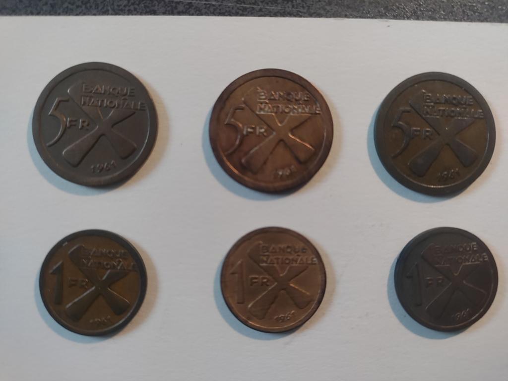 Katanga Congo 6 pièces 1 et 5 Franc 1961, Enlèvement ou Envoi