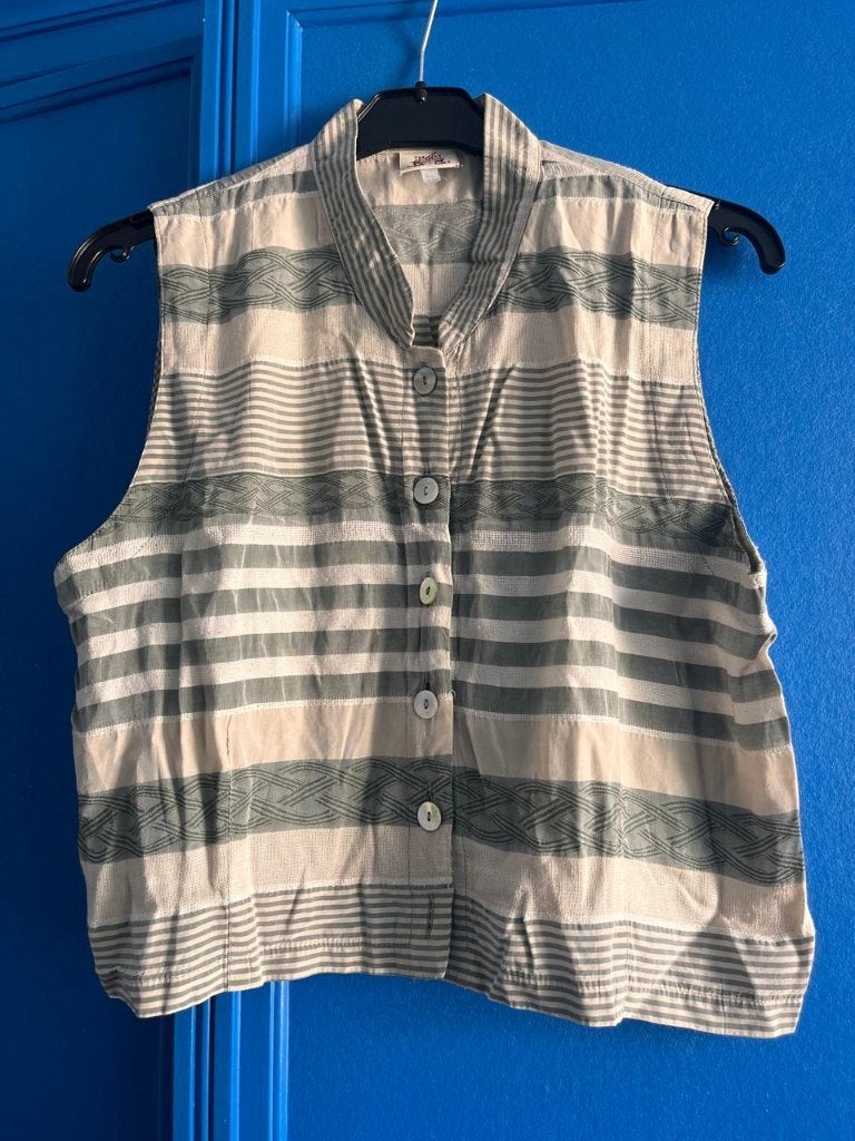 Vintage Mouwloze Blouse Porcini met Strepen–Maat F44, Vêtements | Femmes, Enlèvement, Taille 42/44 (L), ANDERE, Sans manches