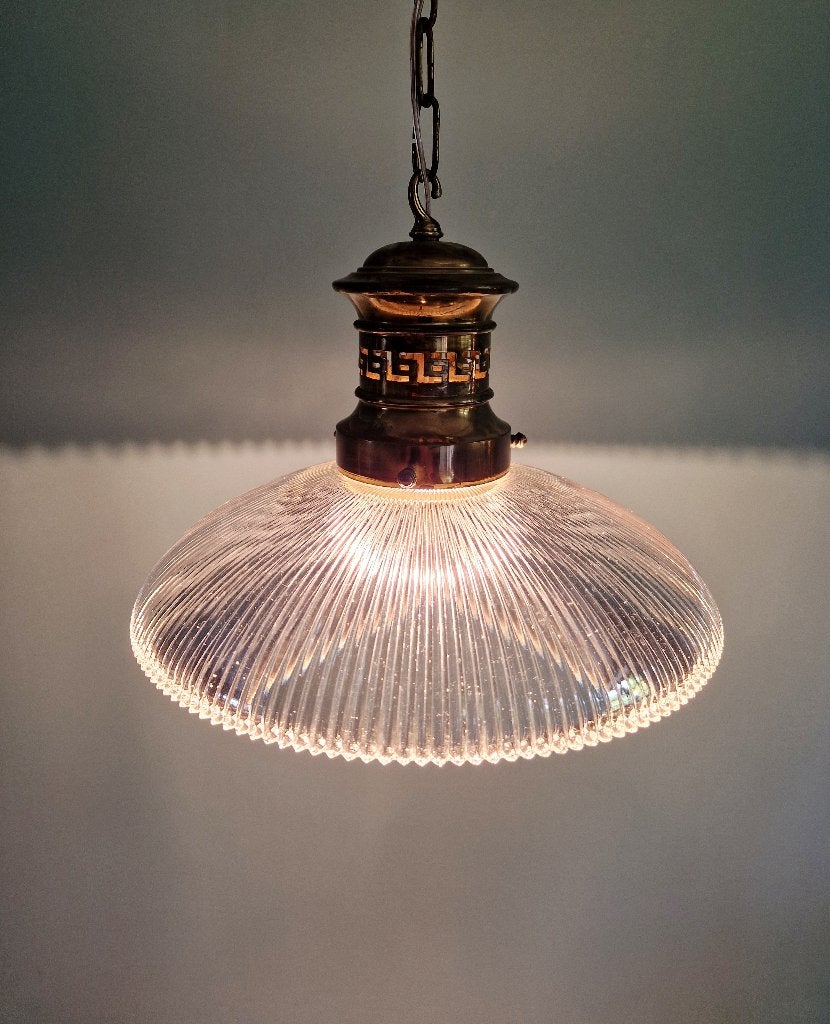 Art Deco hanglamp in transparant gegroefd glas, 1920-30, Antiek en Kunst, Ophalen of Verzenden