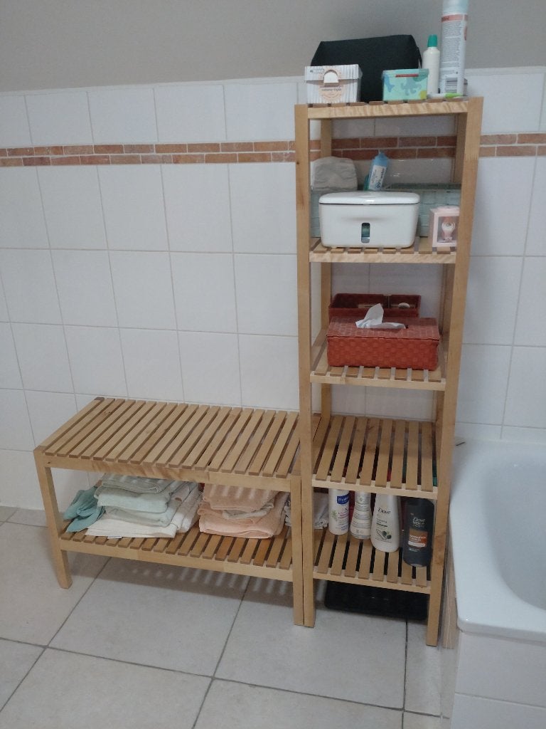 Badkamermeubels bank en rek, 25 à 50 cm, Armoire (mi-)haute, Comme neuf, Enlèvement