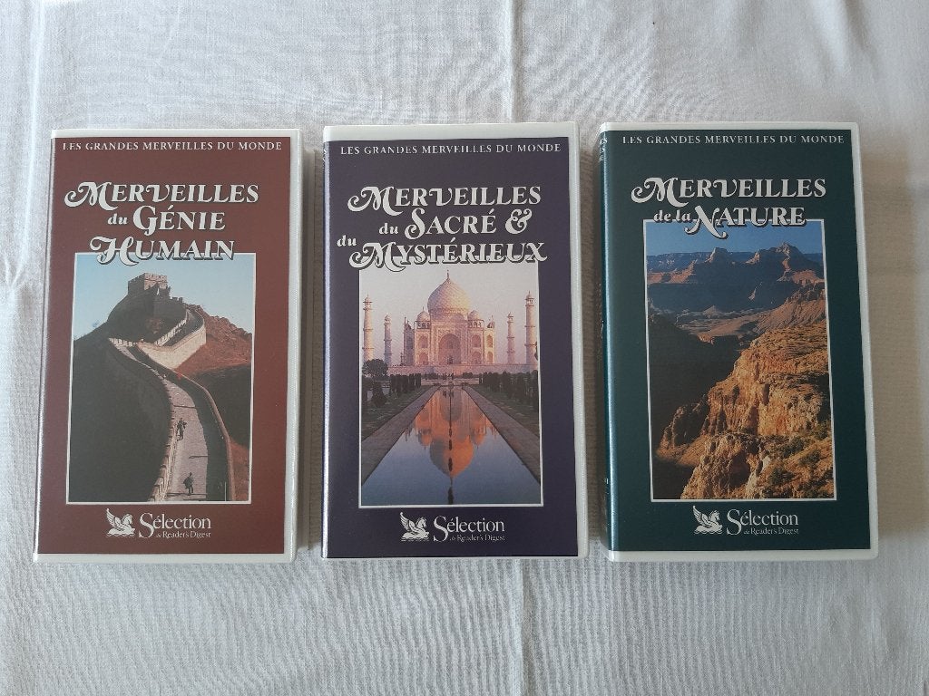 Lot de 3 cassettes vidéo Les grandes merveilles du monde, Enlèvement, Documentaire