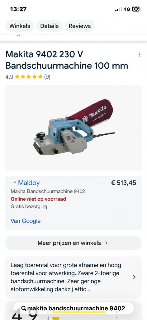 Makita 9402 bandschuurmachine, Doe-het-zelf en Bouw, Gereedschap | Schuurmachines, Ophalen of Verzenden, Gebruikt, Bandschuurmachine