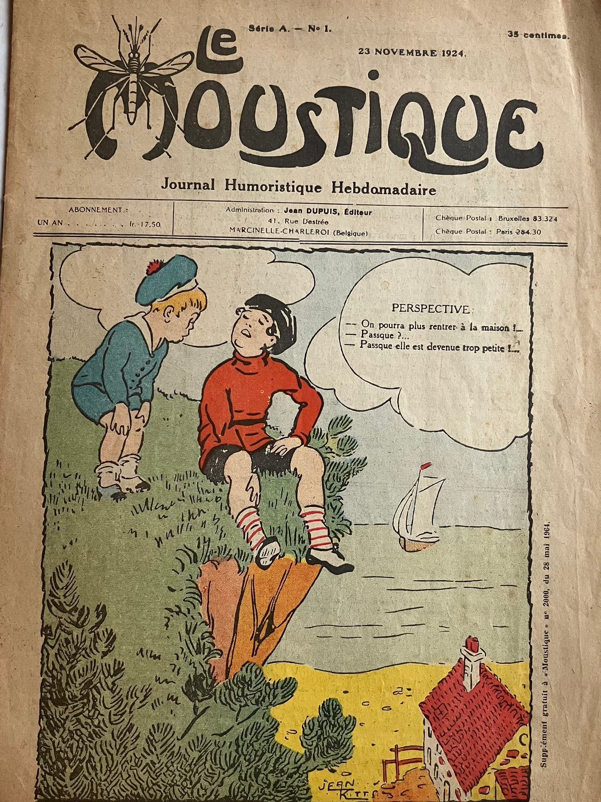 Le Moustique,1er numéro de l’hebdomadaire belge, Antiquités & Art, Enlèvement ou Envoi