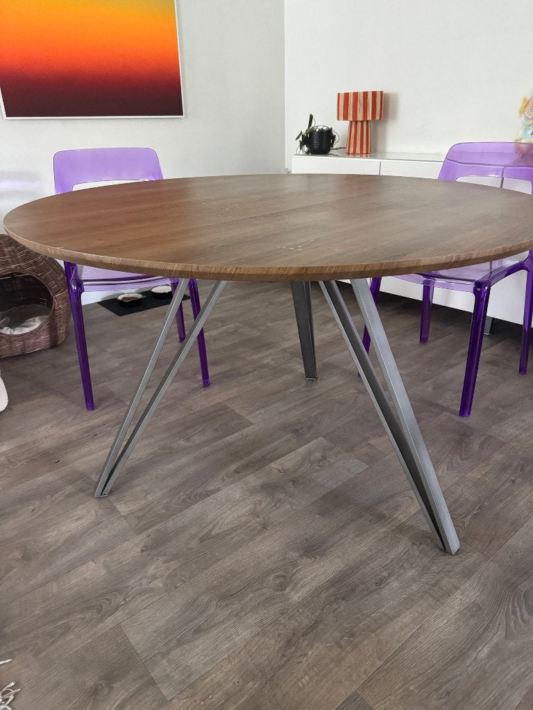 Eettafel voor 4-6 personen, Huis en Inrichting, Tafels | Eettafels, Gebruikt, Rond, Vier personen, Bois et pied métal