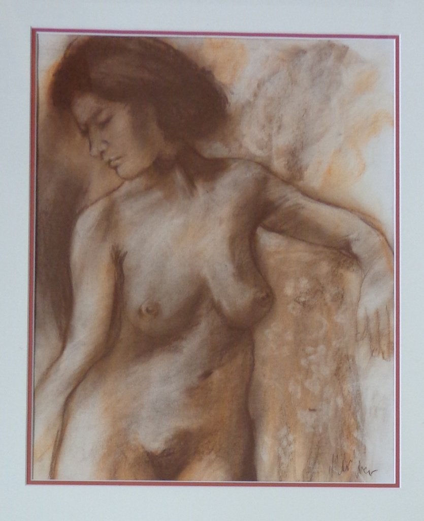ONLEESBAAR / NAAKTE VROUW / ORIGINEEL WERK / 99x85cm / KADER, Ophalen, Portret of Personen, Gesigneerd, Expressionistisch