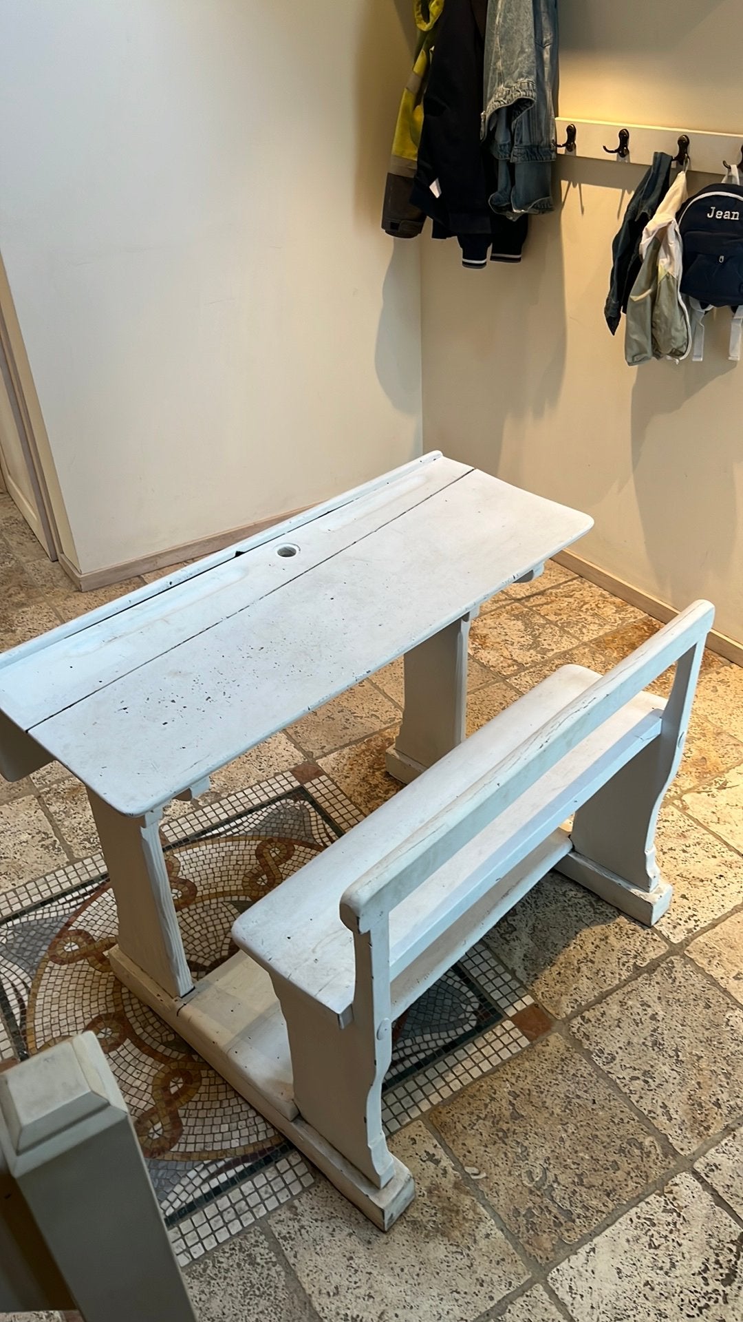 Schoolbankje, Huis en Inrichting, Ophalen, Gebruikt, Hout, 76 cm
