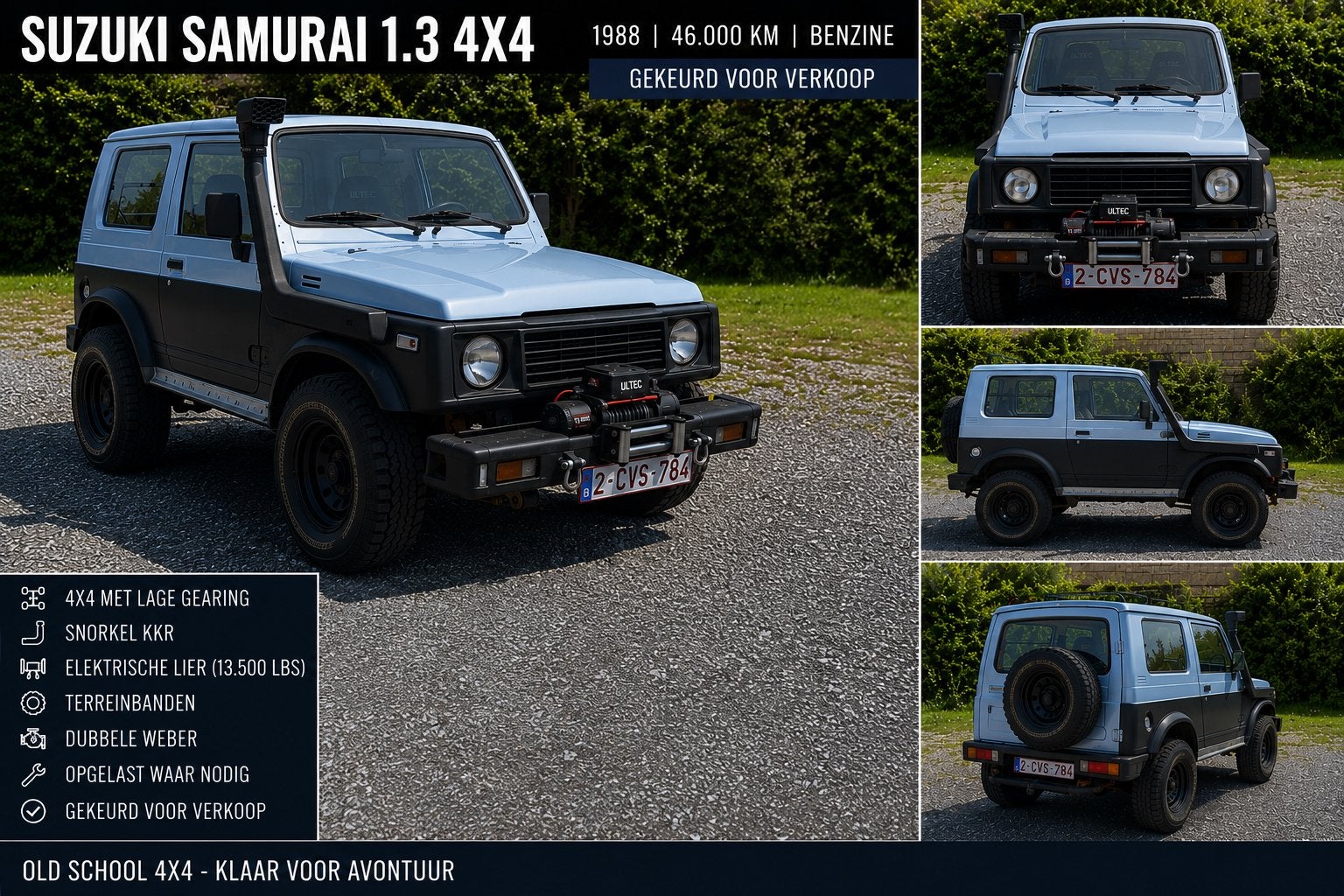 Suzuki Samurai SJ413 1.3 benzine !! GEKEURD VOOR VERKOOP !!, Auto's, LED verlichting, Achterwielaandrijving, Overige kleuren, Overige bekleding