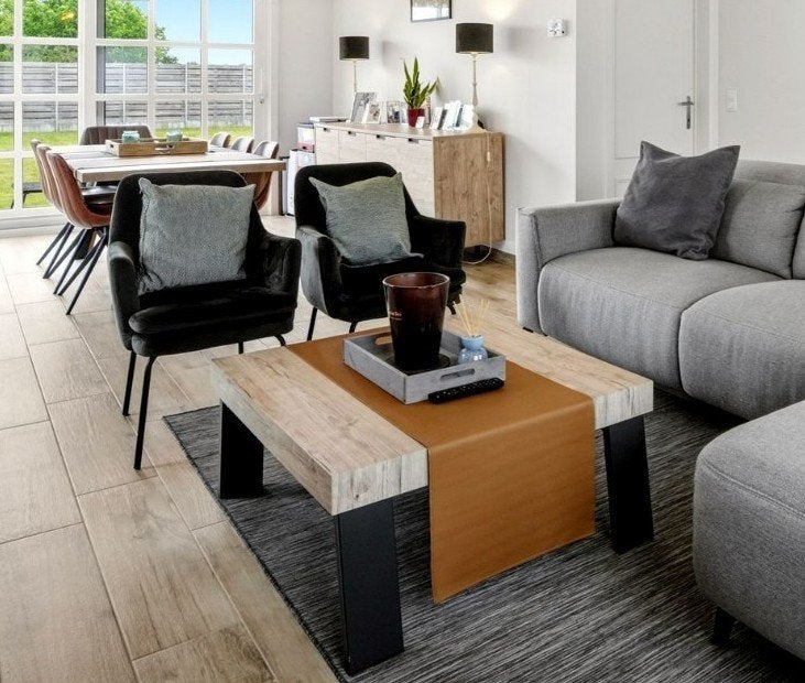 Salontafel Catania Eikenhoutimitatie, Ophalen, 50 tot 100 cm, Industrieel, modern, Vierkant