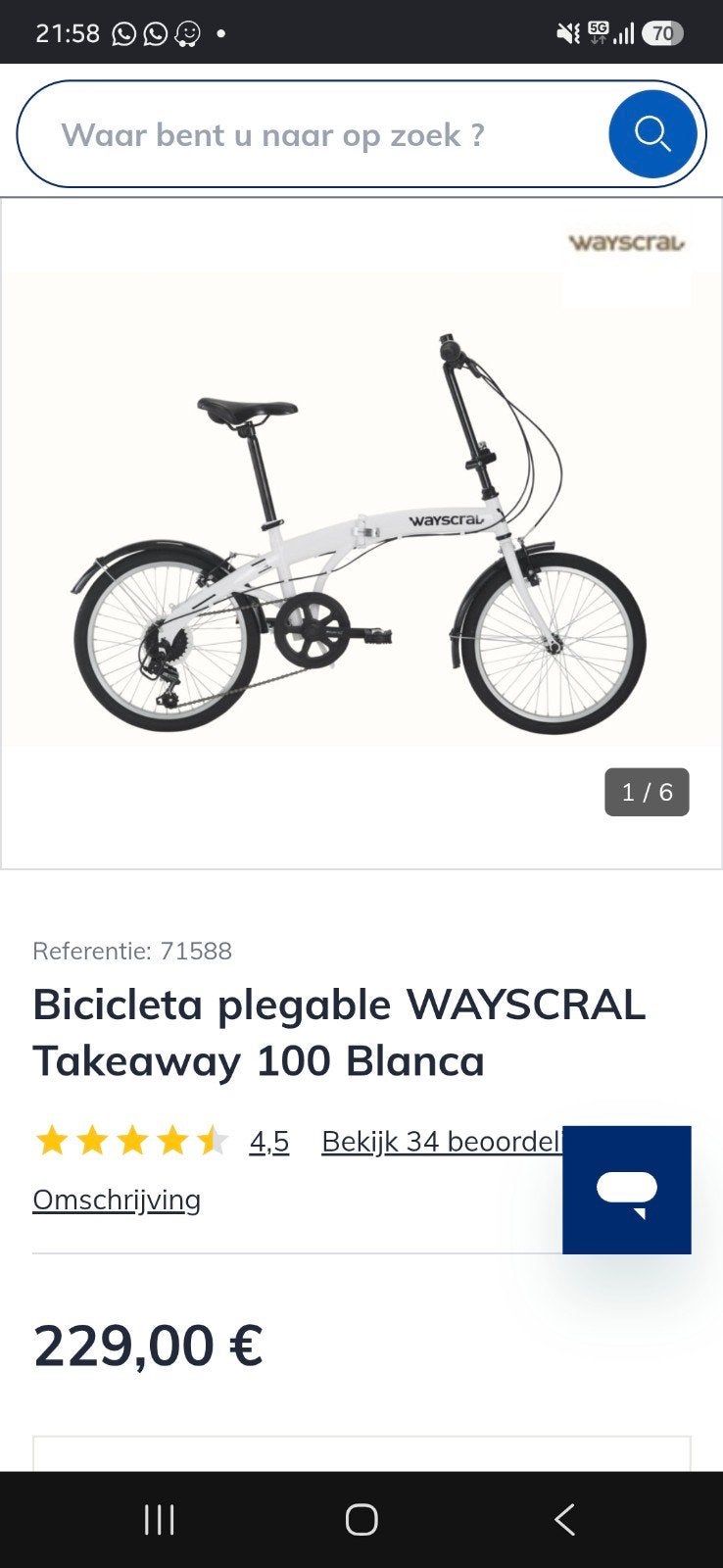 Wayscral opvouwbare fiets, Fietsen en Brommers, Ophalen of Verzenden